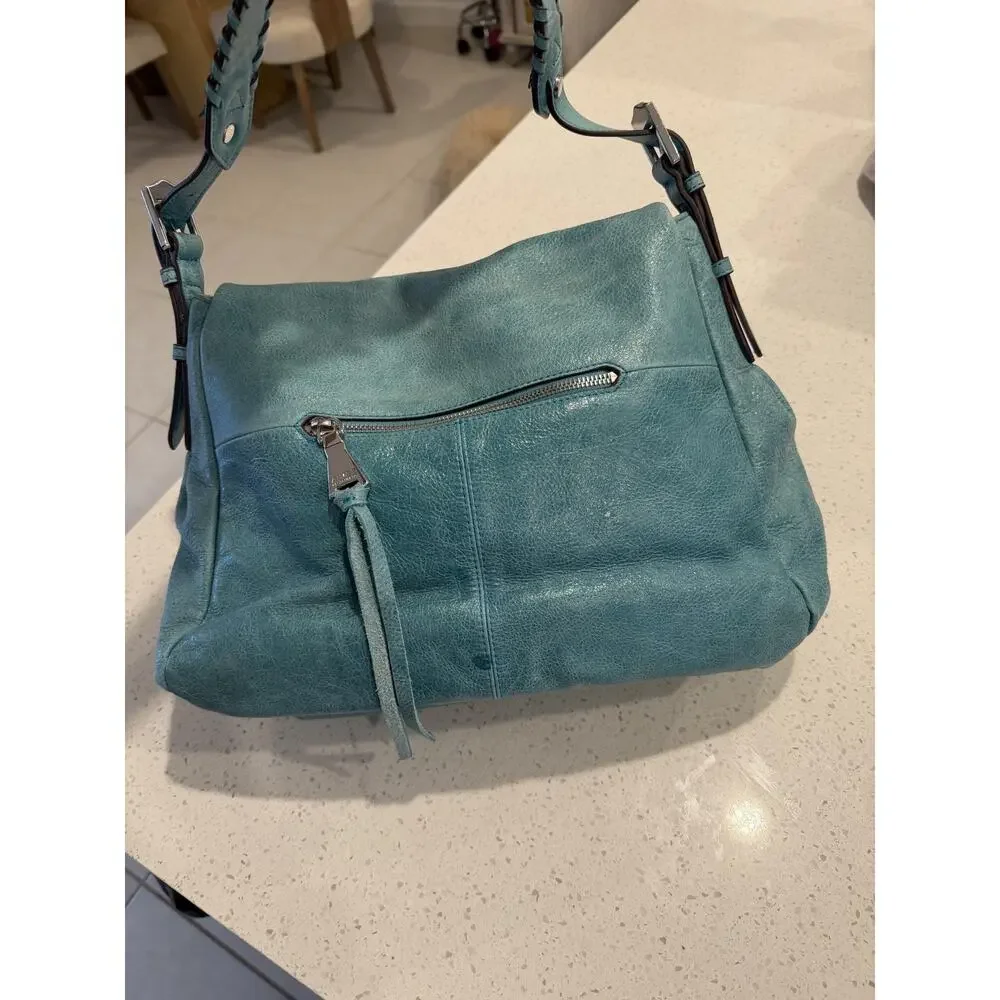 Aimee Kestenberg Bali Hobo Shoulder Bag Turquoise Leather Tassel Boho Casual
